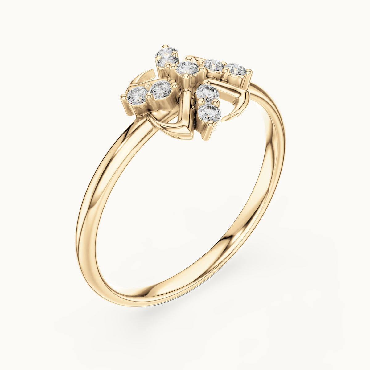 Round lab-grown diamond pinwheel cluster ring in yellow gold, 0.09 CT TW, view 2