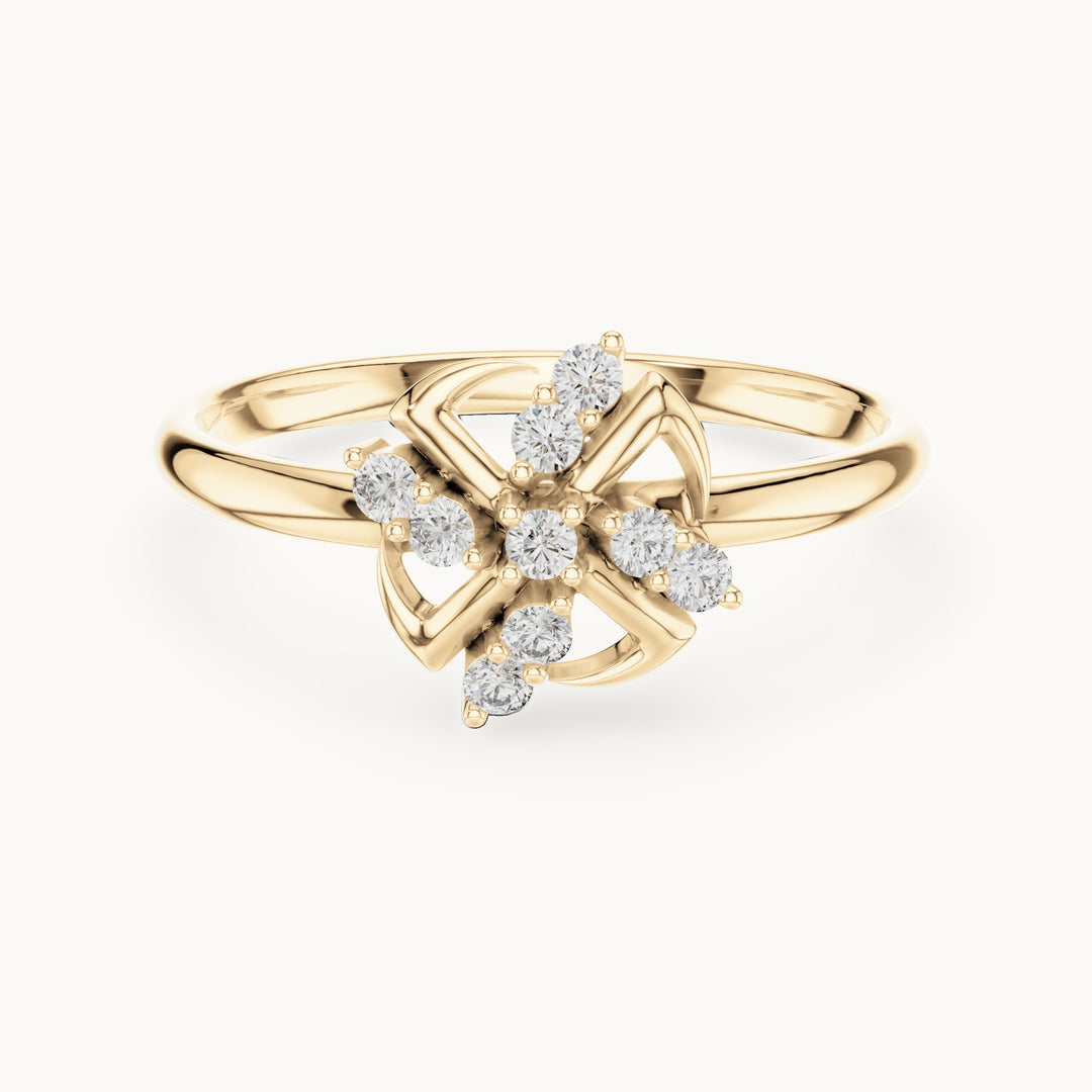 Round lab-grown diamond pinwheel cluster ring in yellow gold, 0.09 CT TW, view 4