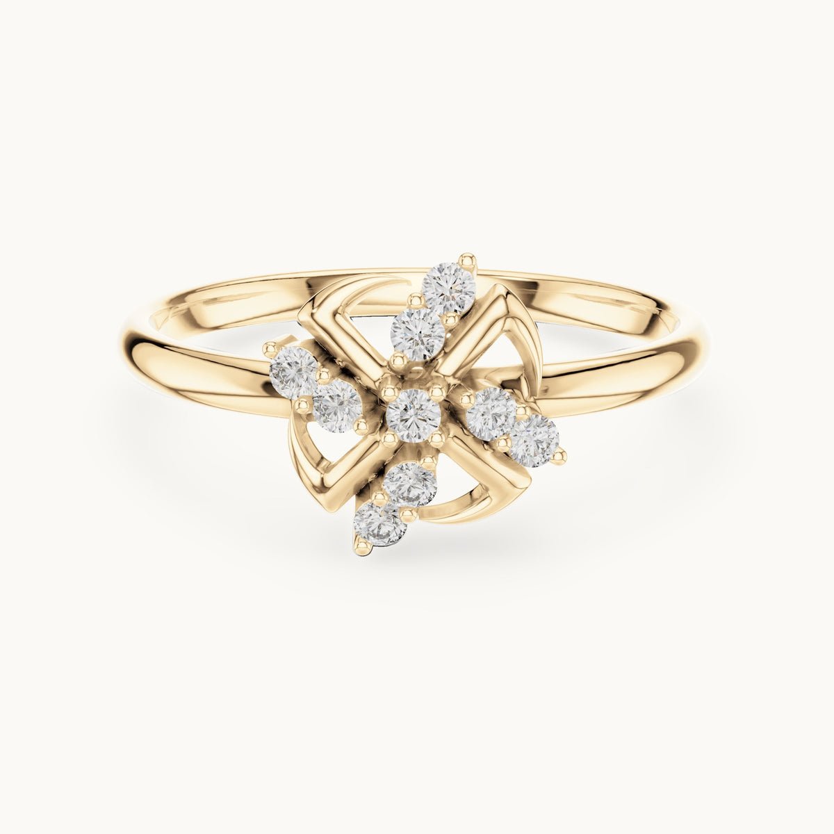 Round lab-grown diamond pinwheel cluster ring in yellow gold, 0.09 CT TW, view 4