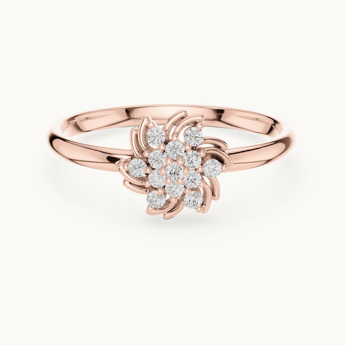 Round lab-grown diamond swirl flower cluster ring in rose gold, 0.078 CT TW, view 4