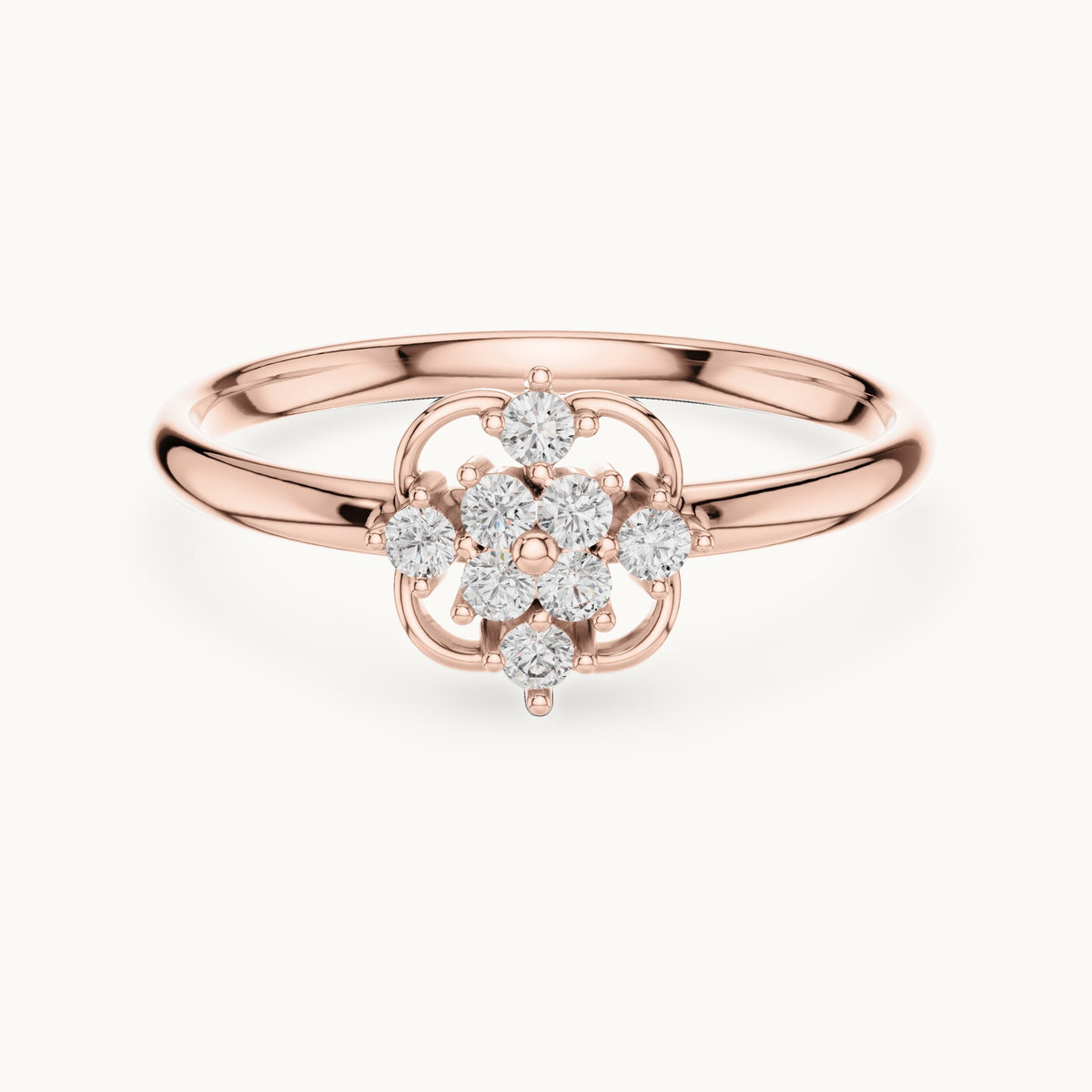 Round lab-grown diamond open flower cluster ring in rose gold, 0.096 CT TW, view 4
