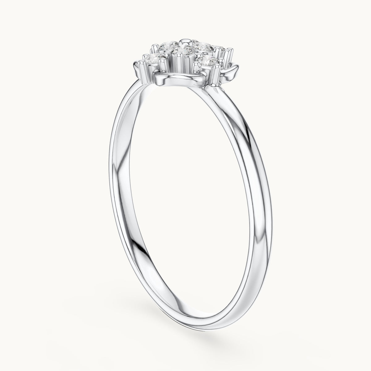 Round lab-grown diamond open flower cluster ring in white gold, 0.096 CT TW, view 1