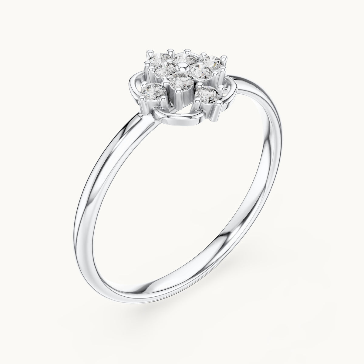 Round lab-grown diamond open flower cluster ring in white gold, 0.096 CT TW, view 2