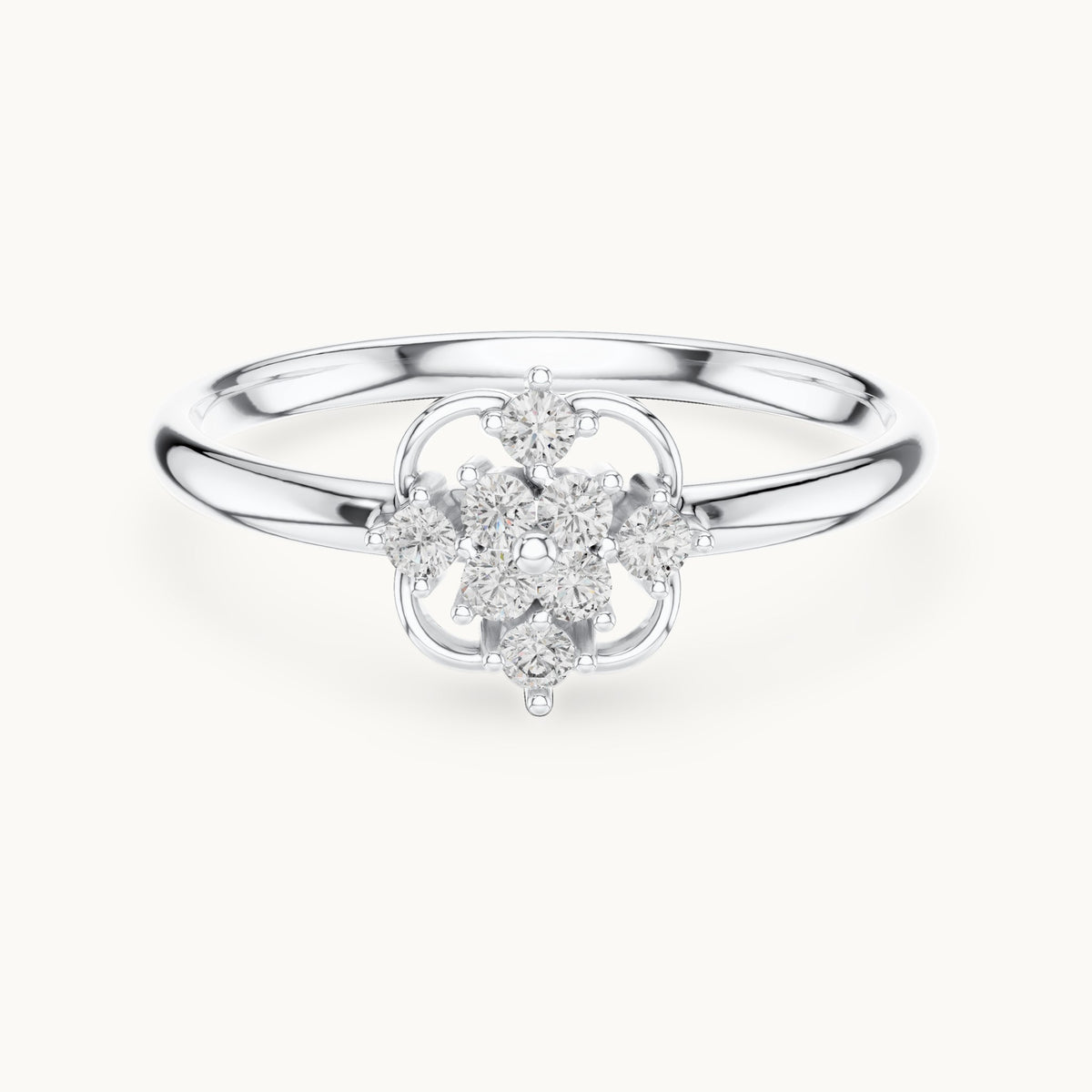 Round lab-grown diamond open flower cluster ring in white gold, 0.096 CT TW, view 4