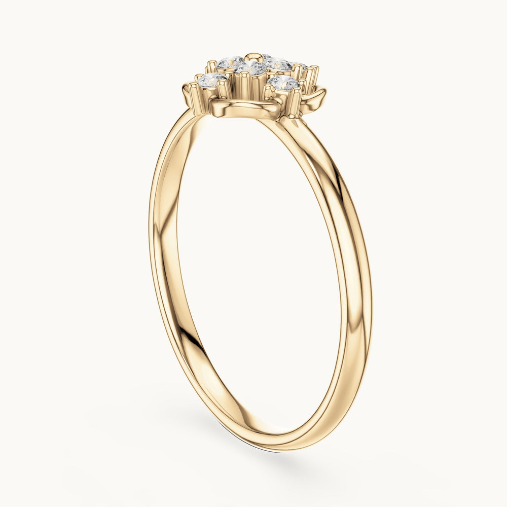 Round lab-grown diamond open flower cluster ring in yellow gold, 0.096 CT TW, view 1