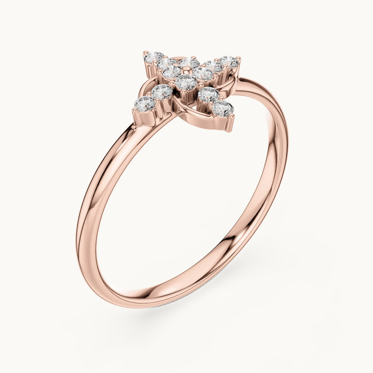 Round lab-grown diamond swirl cross ring in rose gold, 0.096 CT TW, view 2