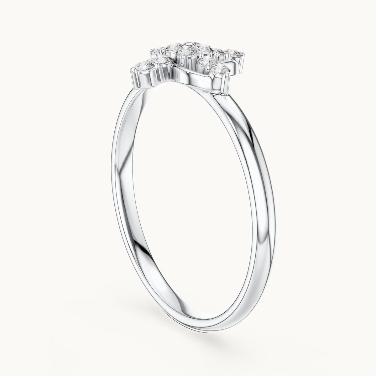 Round lab-grown diamond swirl cross ring in white gold, 0.096 CT TW, view 1