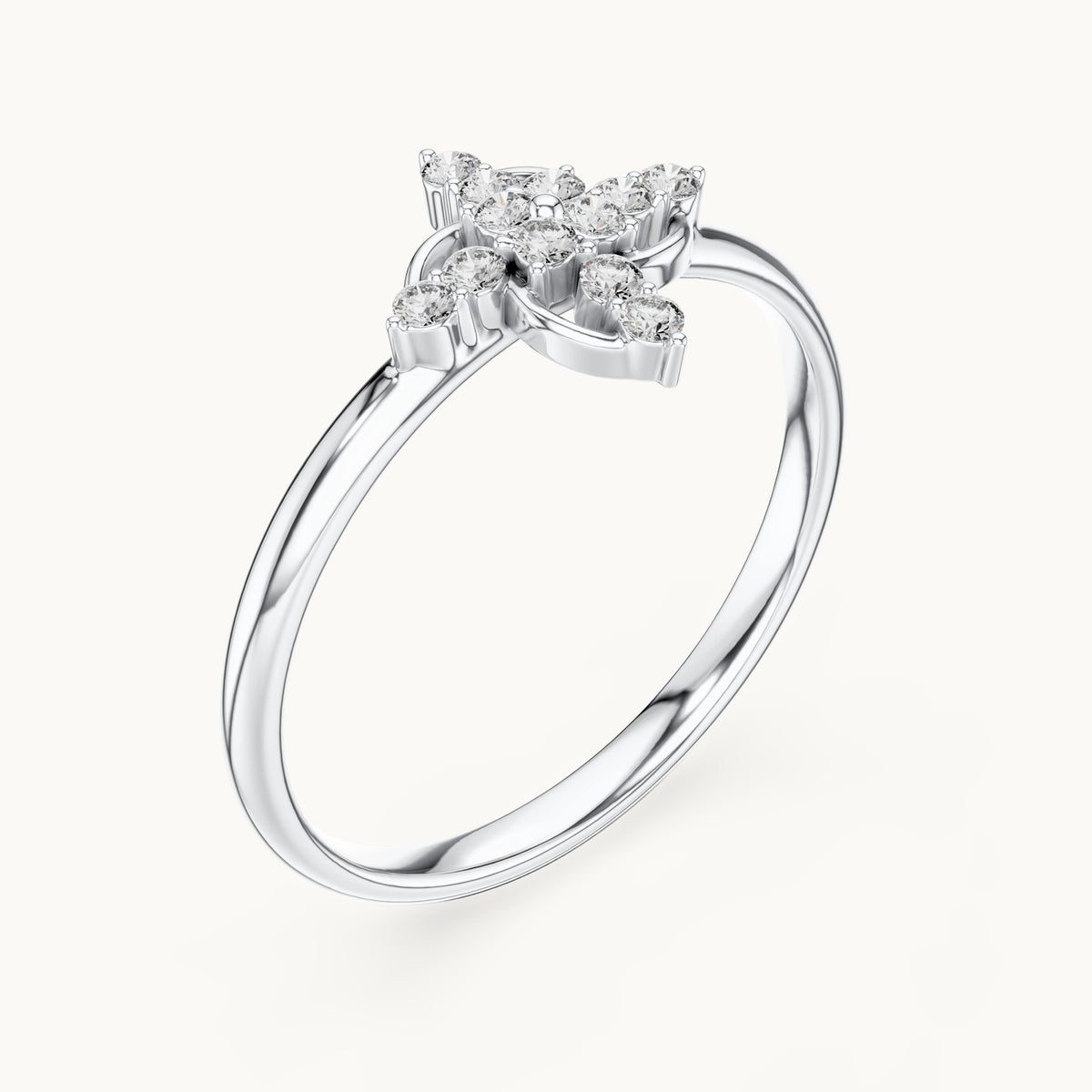 Round lab-grown diamond swirl cross ring in white gold, 0.096 CT TW, view 2