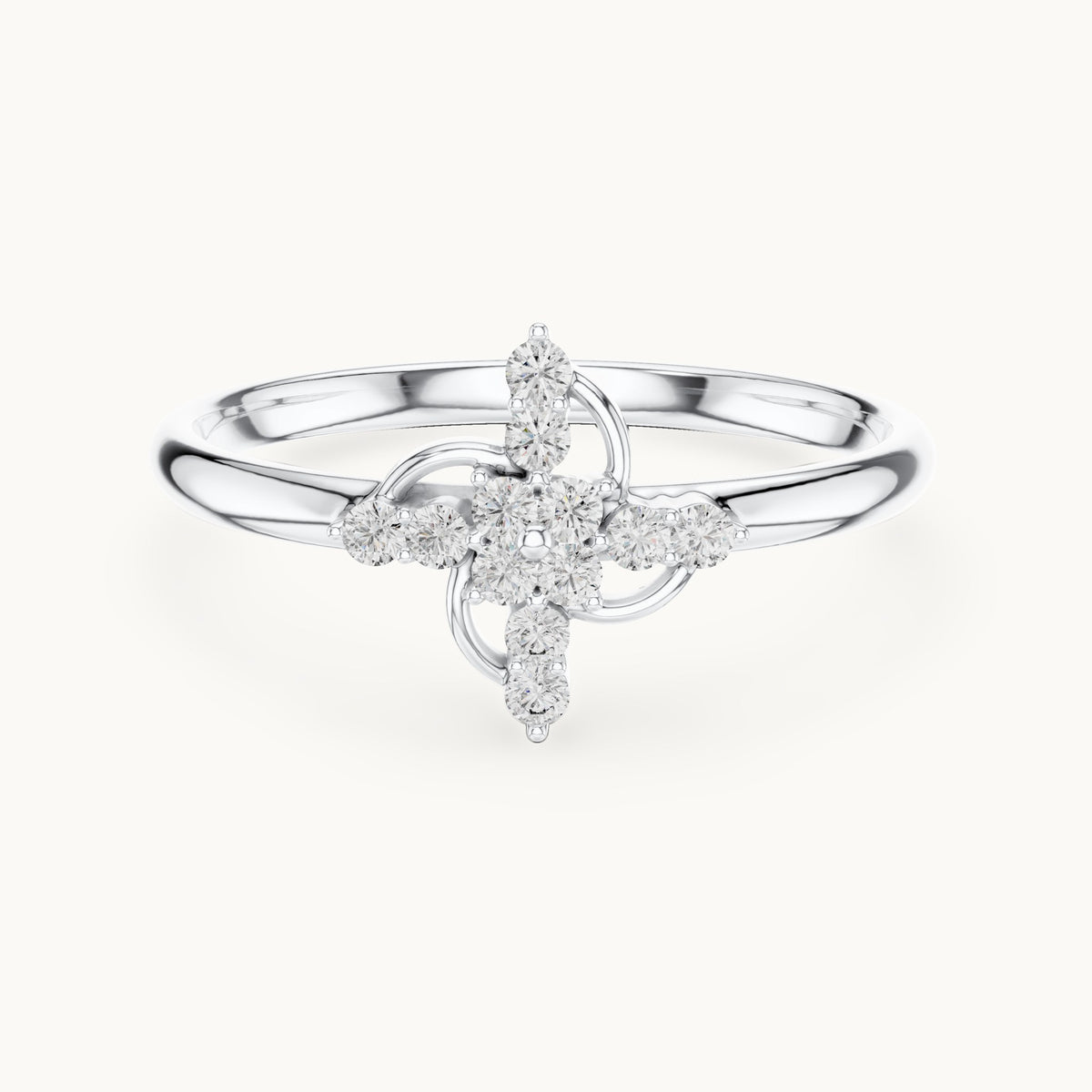 Round lab-grown diamond swirl cross ring in white gold, 0.096 CT TW, view 4