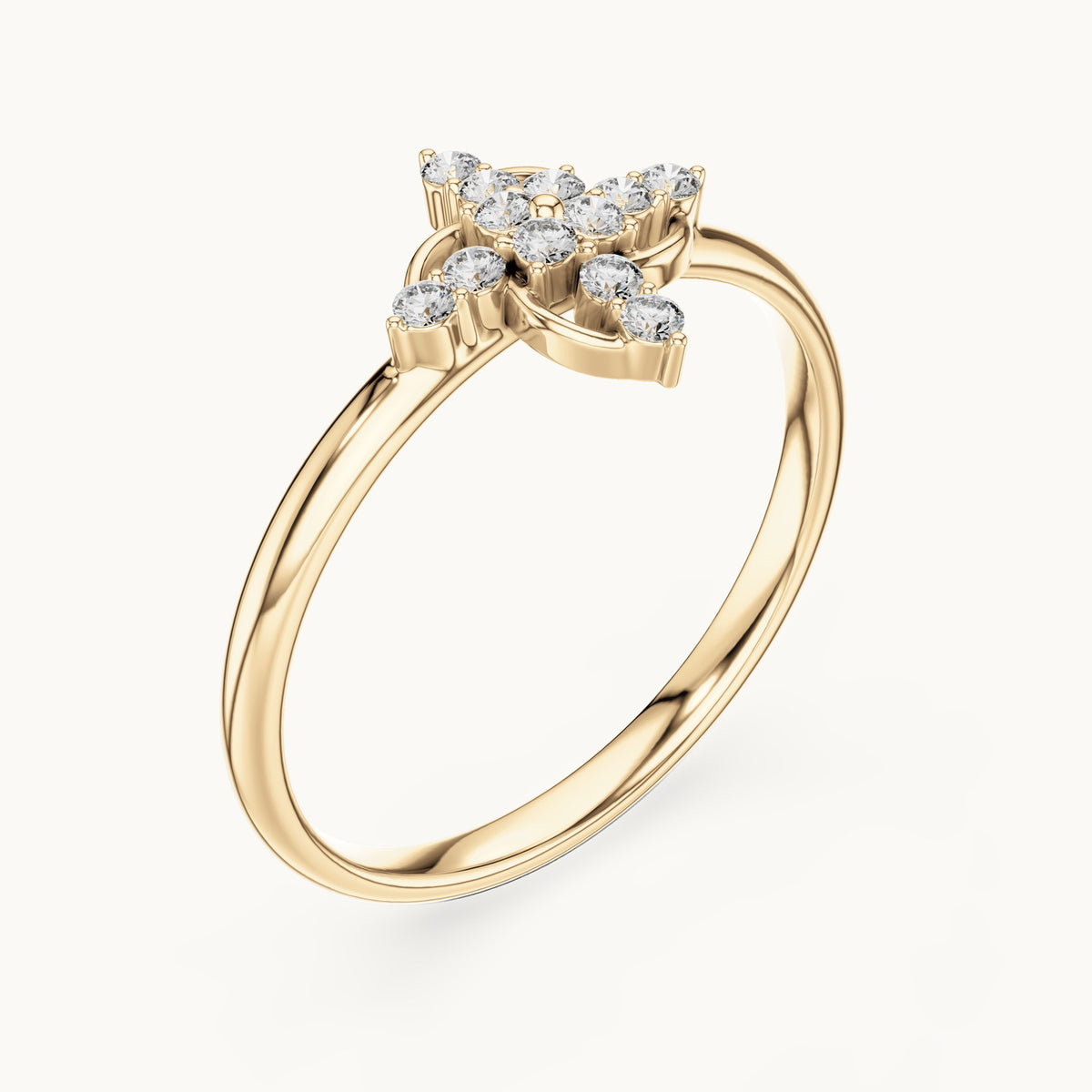 Round lab-grown diamond swirl cross ring in yellow gold, 0.096 CT TW, view 2