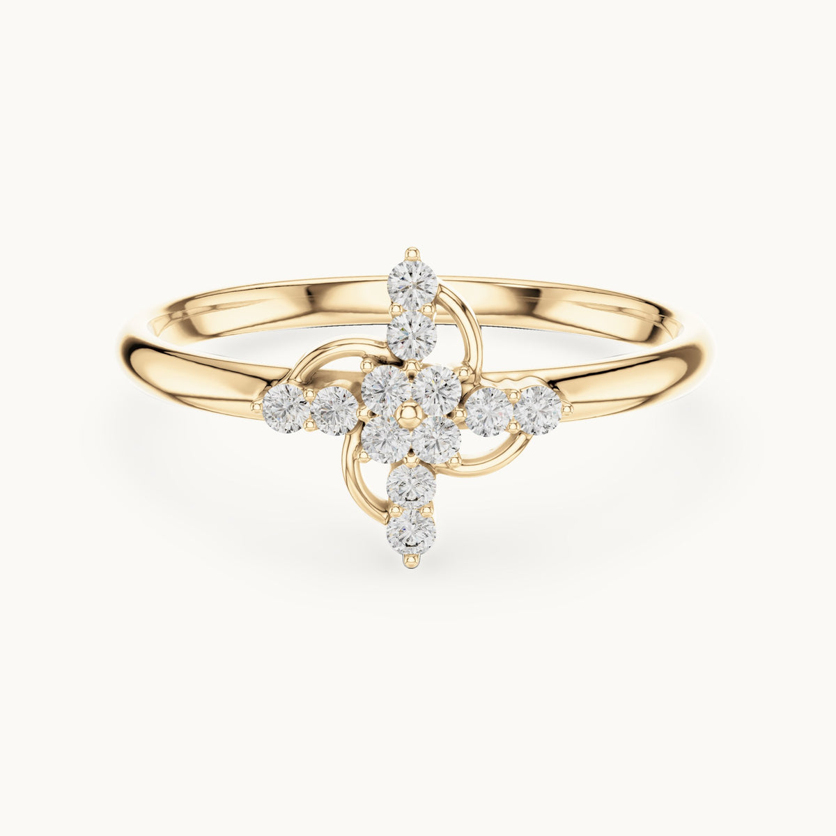 Round lab-grown diamond swirl cross ring in yellow gold, 0.096 CT TW, view 4