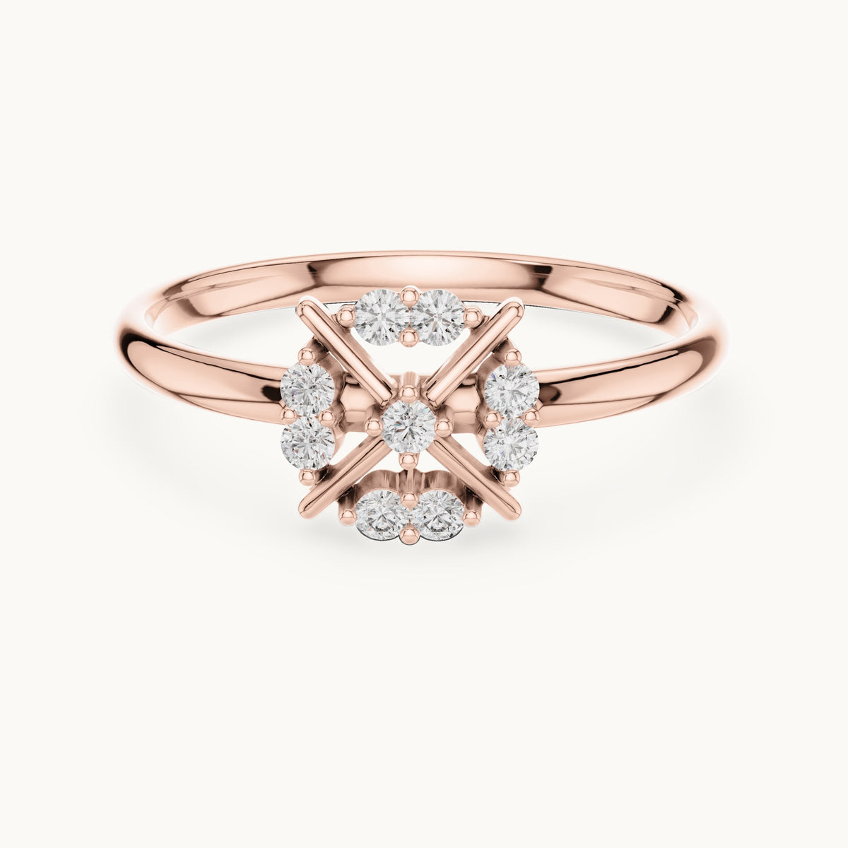 Round lab-grown diamond crossed cluster ring in rose gold, 0.09 CT TW, view 4