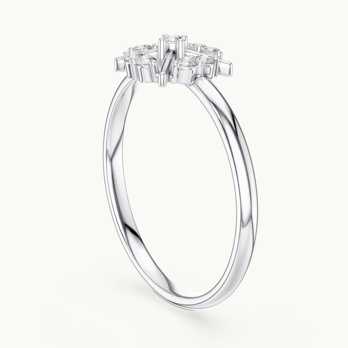 Round lab-grown diamond crossed cluster ring in white gold, 0.09 CT TW, view 1