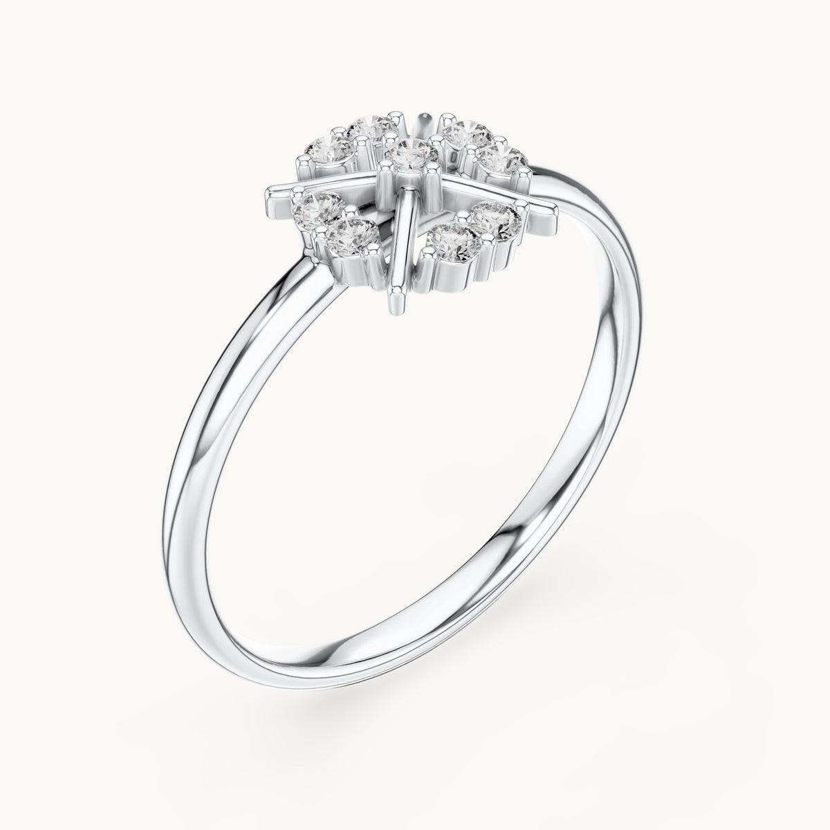 Round lab-grown diamond crossed cluster ring in white gold, 0.09 CT TW, view 2
