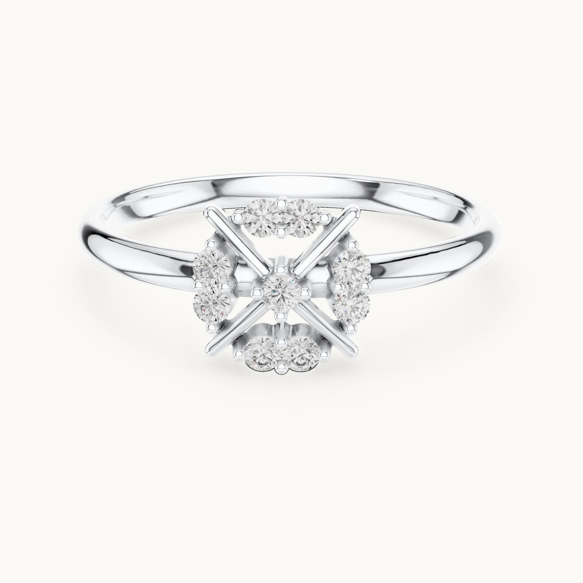 Round lab-grown diamond crossed cluster ring in white gold, 0.09 CT TW, view 4
