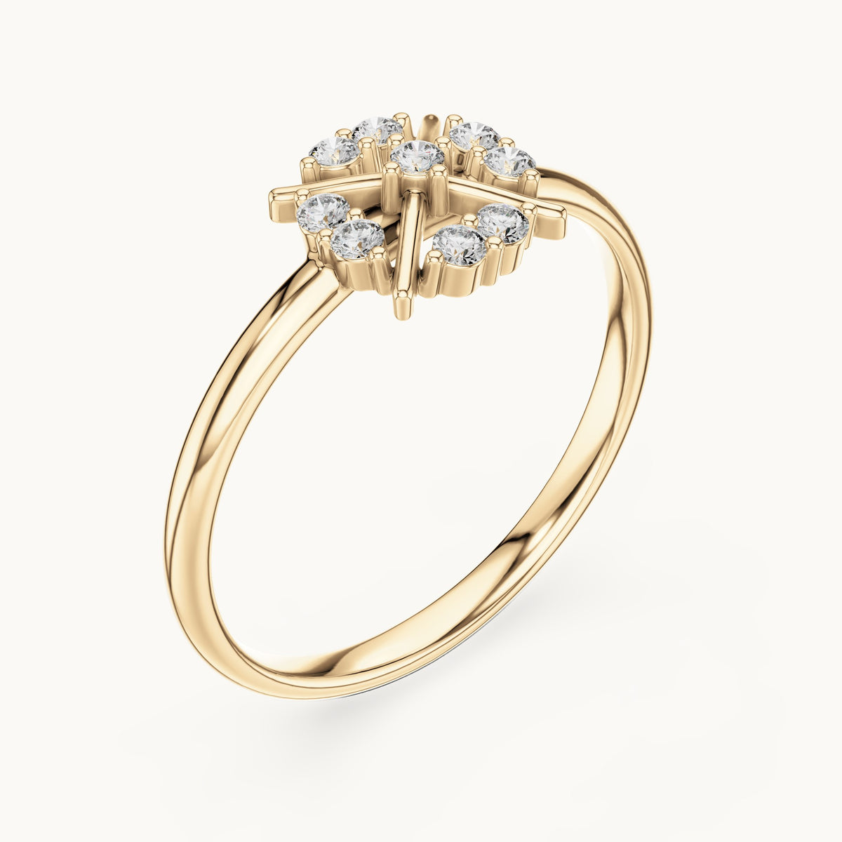 Round lab-grown diamond crossed cluster ring in yellow gold, 0.09 CT TW, view 2
