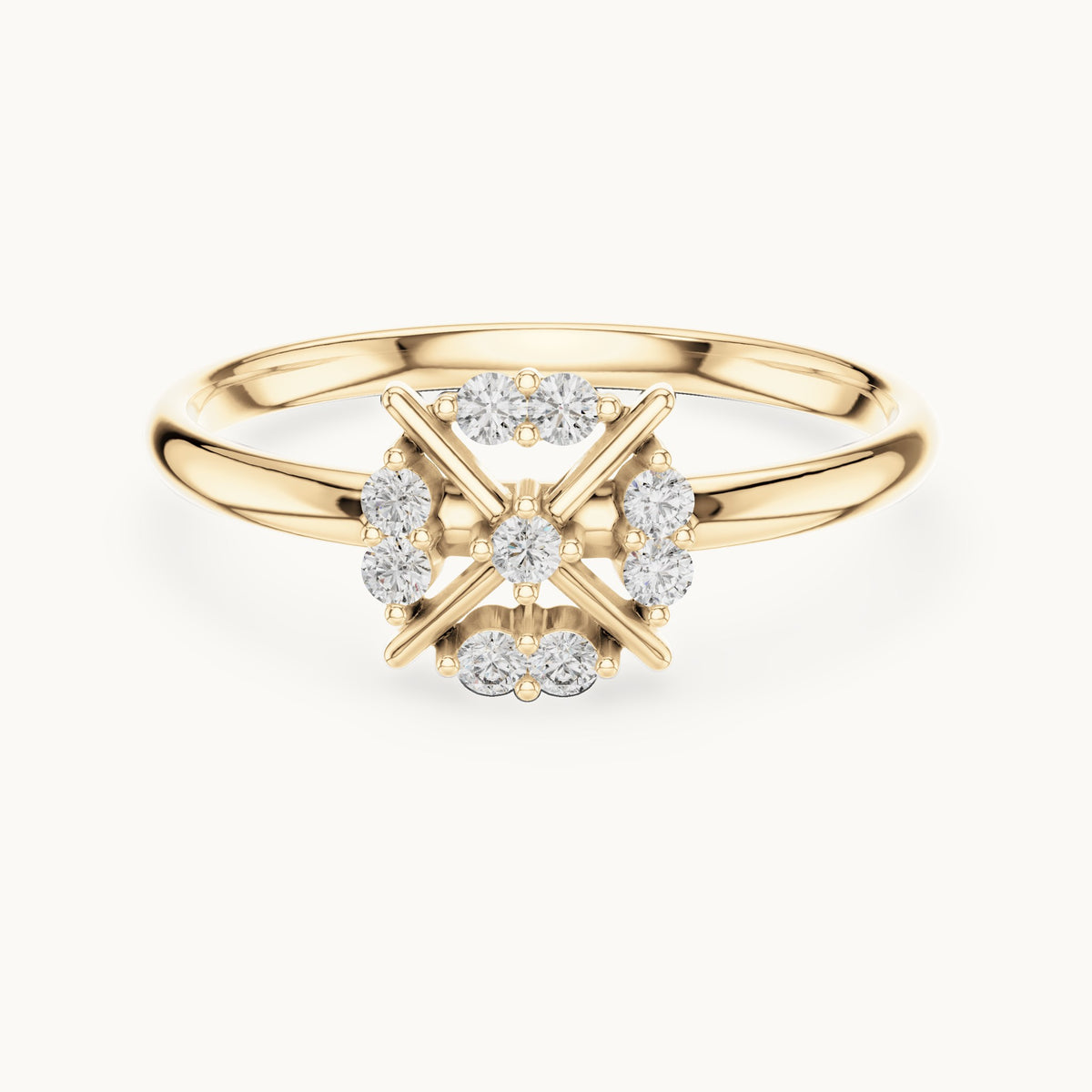 Round lab-grown diamond crossed cluster ring in yellow gold, 0.09 CT TW, view 4