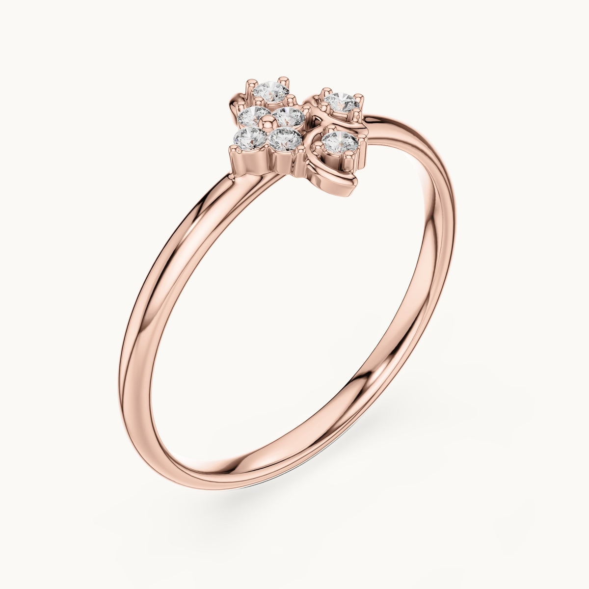 Round lab-grown diamond seven-stone clover swirl ring in rose gold, 0.062 CT TW, view 2