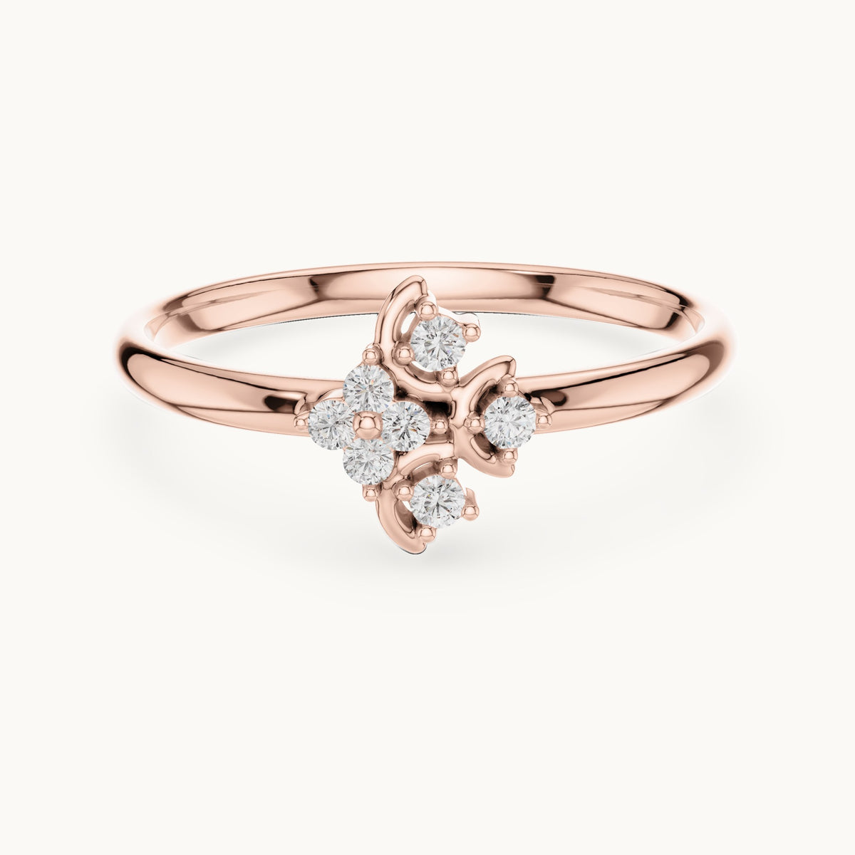 Round lab-grown diamond seven-stone clover swirl ring in rose gold, 0.062 CT TW, view 4