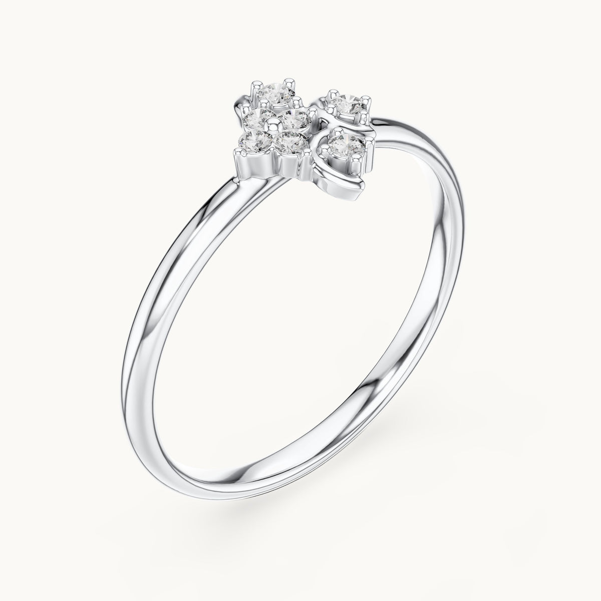 Round lab-grown diamond seven-stone clover swirl ring in white gold, 0.062 CT TW, view 2