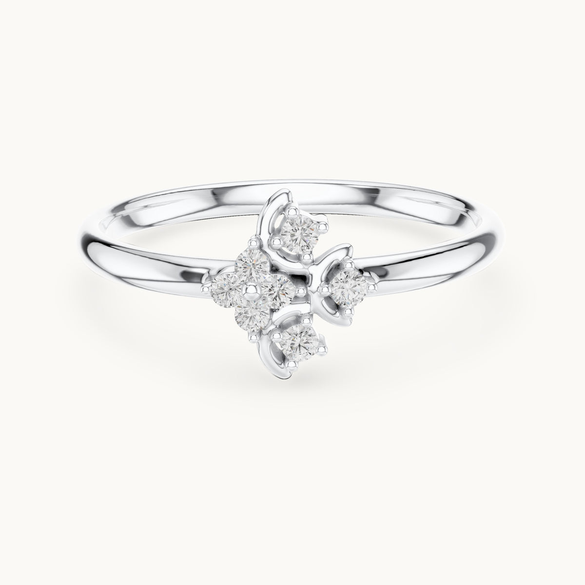 Round lab-grown diamond seven-stone clover swirl ring in white gold, 0.062 CT TW, view 4