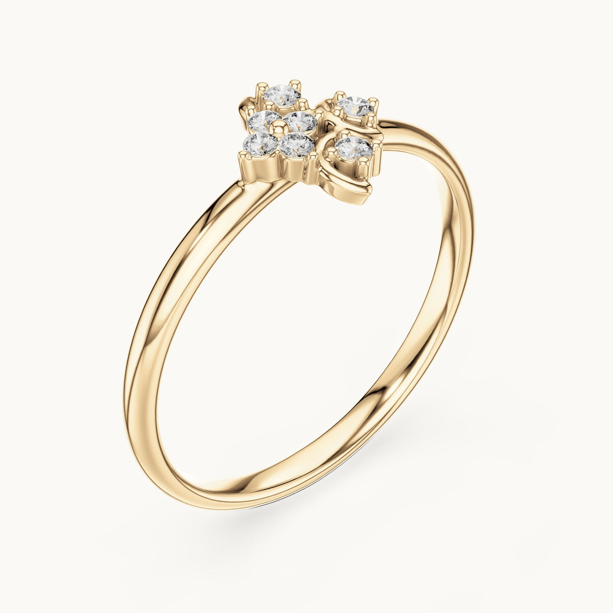 Round lab-grown diamond seven-stone clover swirl ring in yellow gold, 0.062 CT TW, view 2