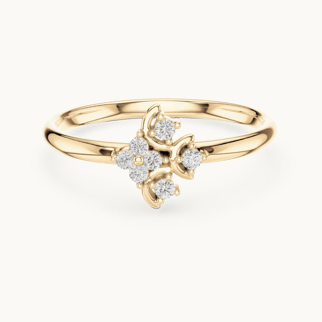 Round lab-grown diamond seven-stone clover swirl ring in yellow gold, 0.062 CT TW, view 4