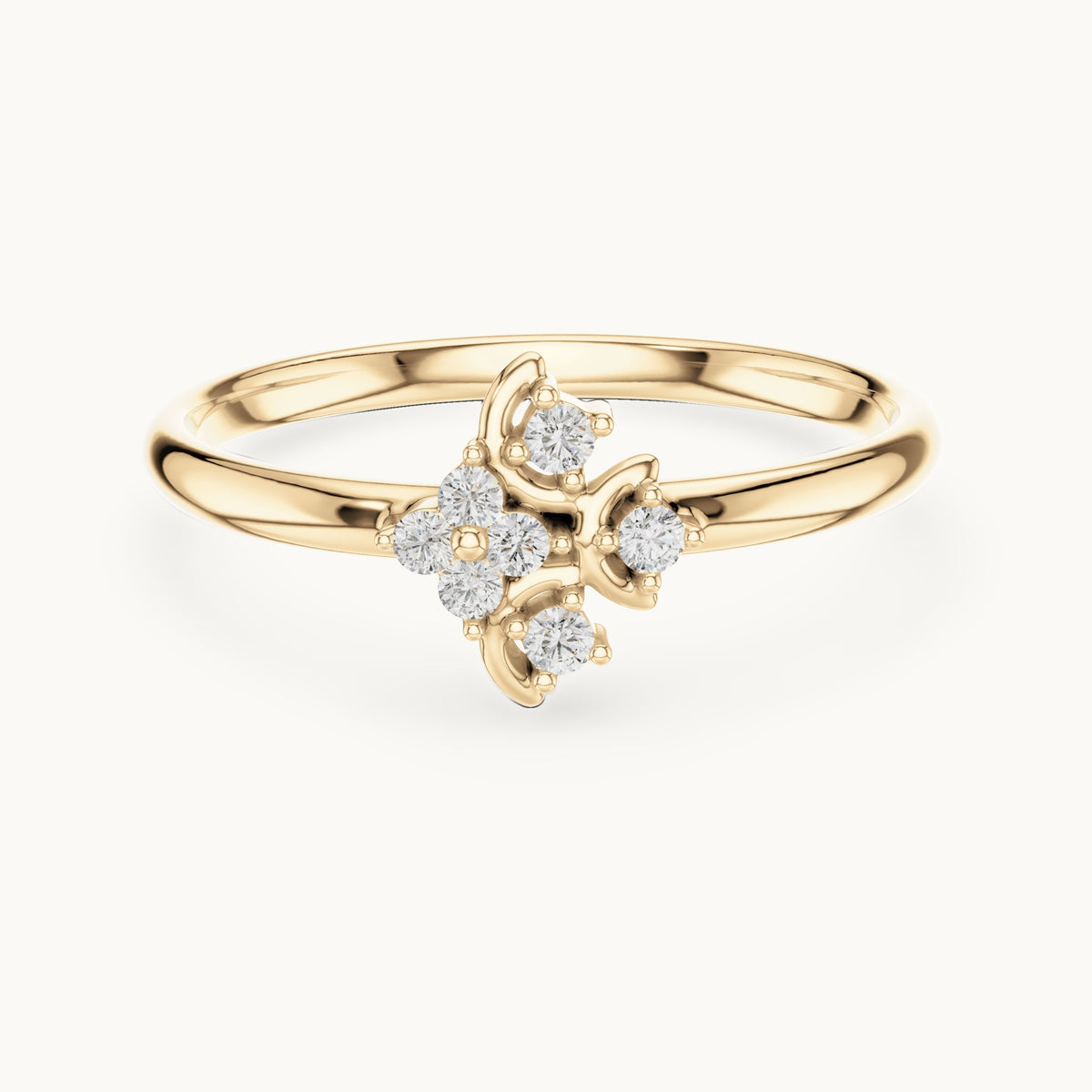 Round lab-grown diamond seven-stone clover swirl ring in yellow gold, 0.062 CT TW, view 4