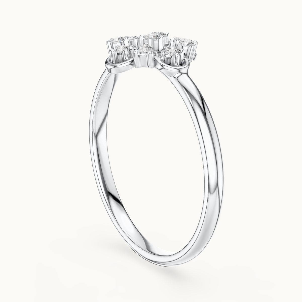 Round lab-grown diamond filigree quatrefoil cluster ring in white gold, 0.054 CT TW, view 1