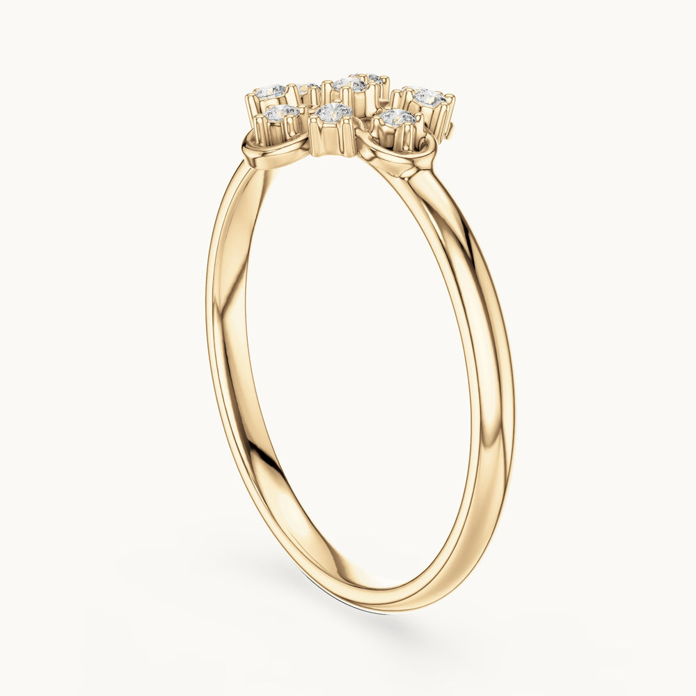 Round lab-grown diamond filigree quatrefoil cluster ring in yellow gold, 0.054 CT TW, view 1