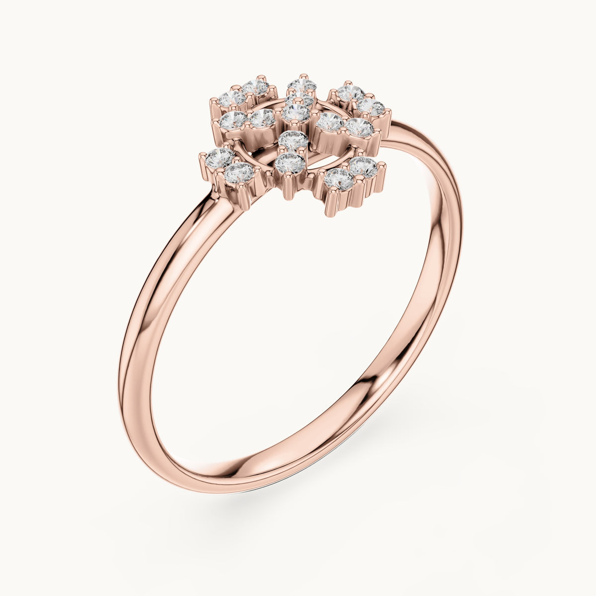 Round lab-grown diamond geometric cluster ring in rose gold, 0.085 CT TW, view 2