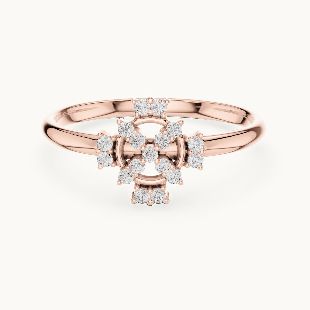 Round lab-grown diamond geometric cluster ring in rose gold, 0.085 CT TW, view 4