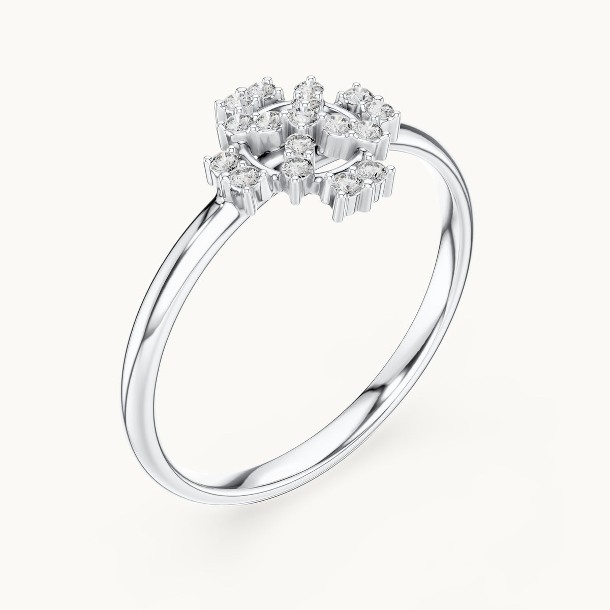 Round lab-grown diamond geometric cluster ring in white gold, 0.085 CT TW, view 2