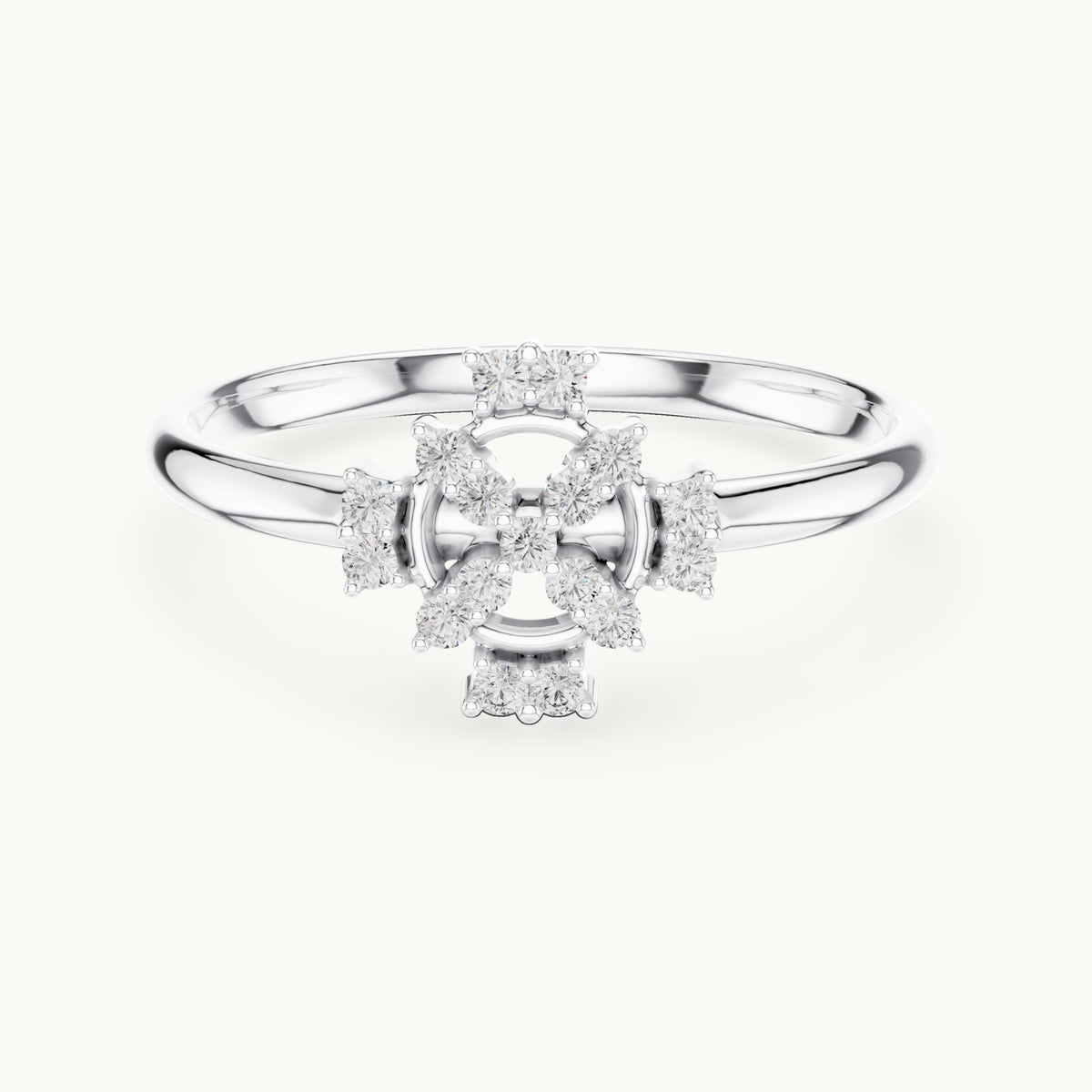 Round lab-grown diamond geometric cluster ring in white gold, 0.085 CT TW, view 4