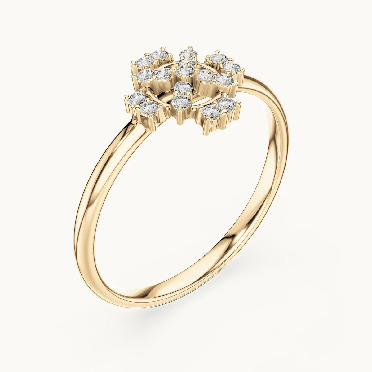 Round lab-grown diamond geometric cluster ring in yellow gold, 0.085 CT TW, view 2