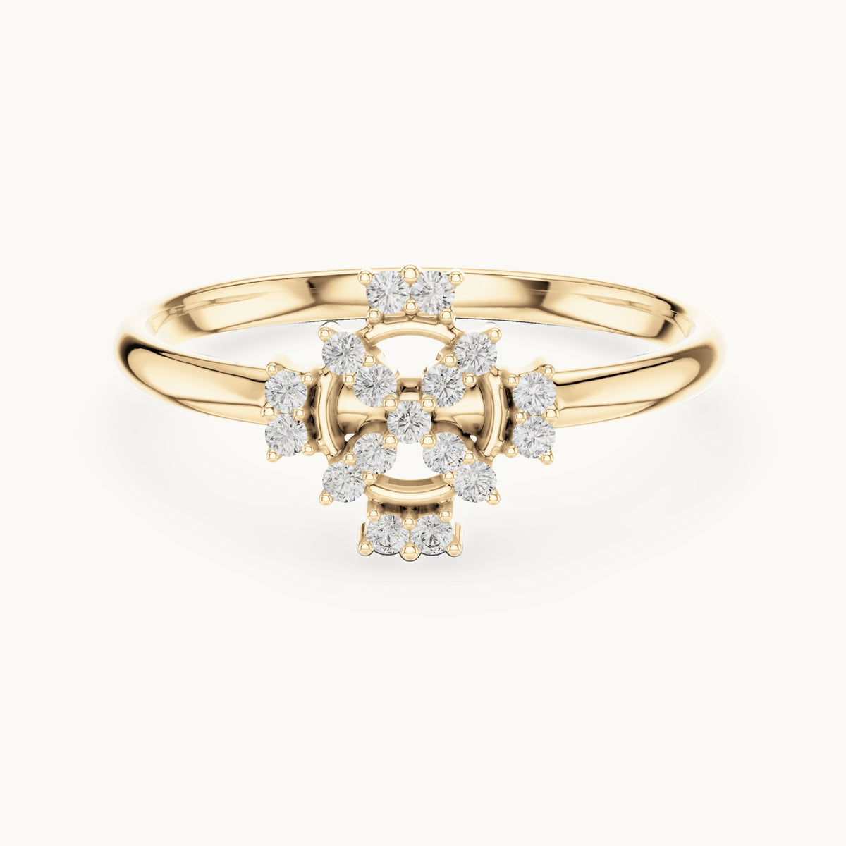 Round lab-grown diamond geometric cluster ring in yellow gold, 0.085 CT TW, view 4