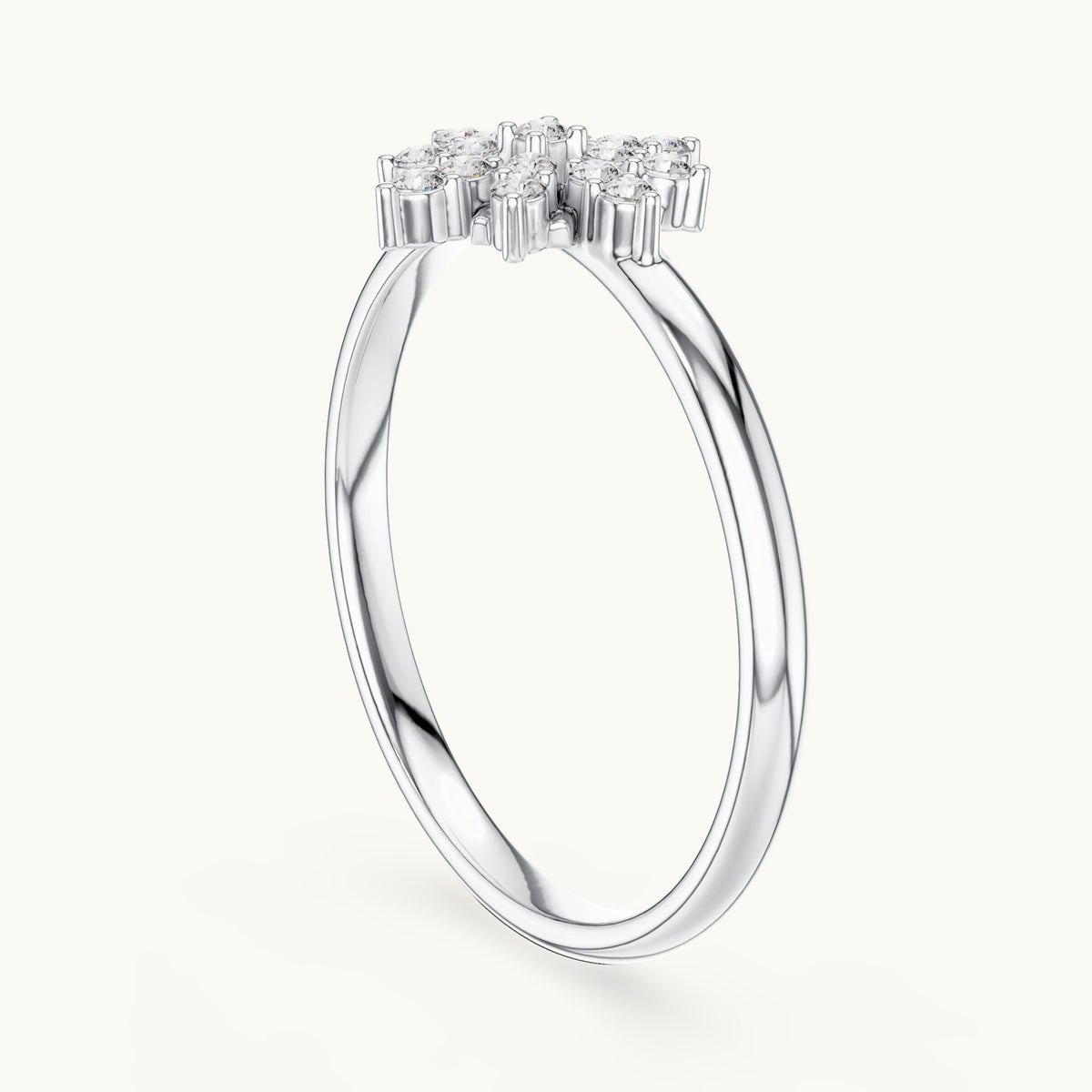 Round lab-grown diamond snowflake cluster ring in white gold, 0.102 CT TW, view 1