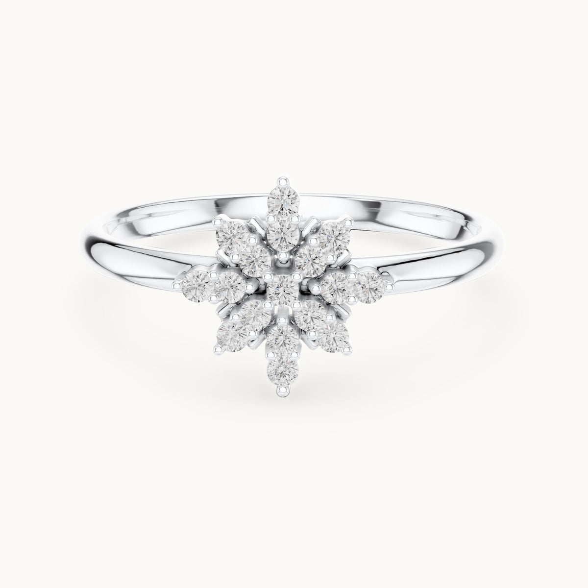 Round lab-grown diamond snowflake cluster ring in white gold, 0.102 CT TW, view 4