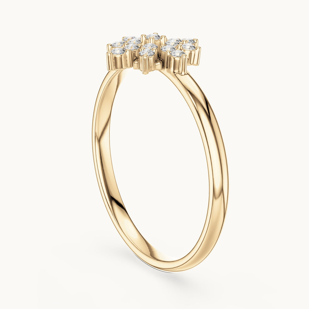 Round lab-grown diamond snowflake cluster ring in yellow gold, 0.102 CT TW, view 1