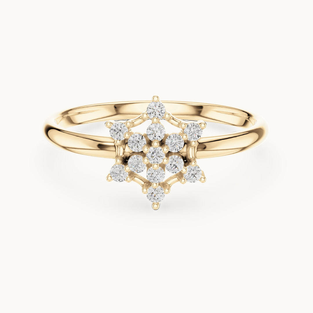 Round lab-grown diamond hexagon cluster ring in yellow gold, 0.104 CT TW, view 4