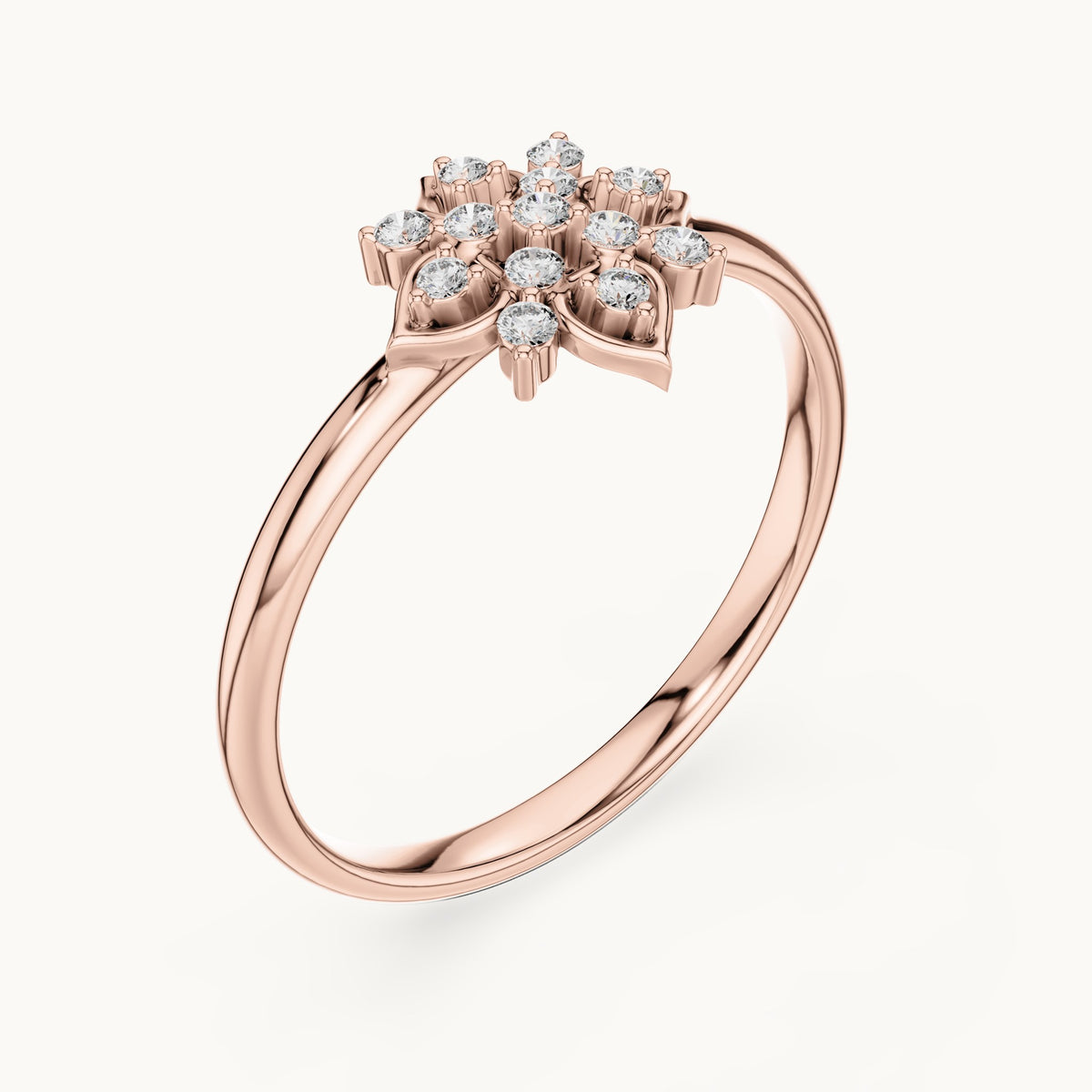 Round lab-grown diamond lotus medallion ring in rose gold, 0.074 CT TW, view 2