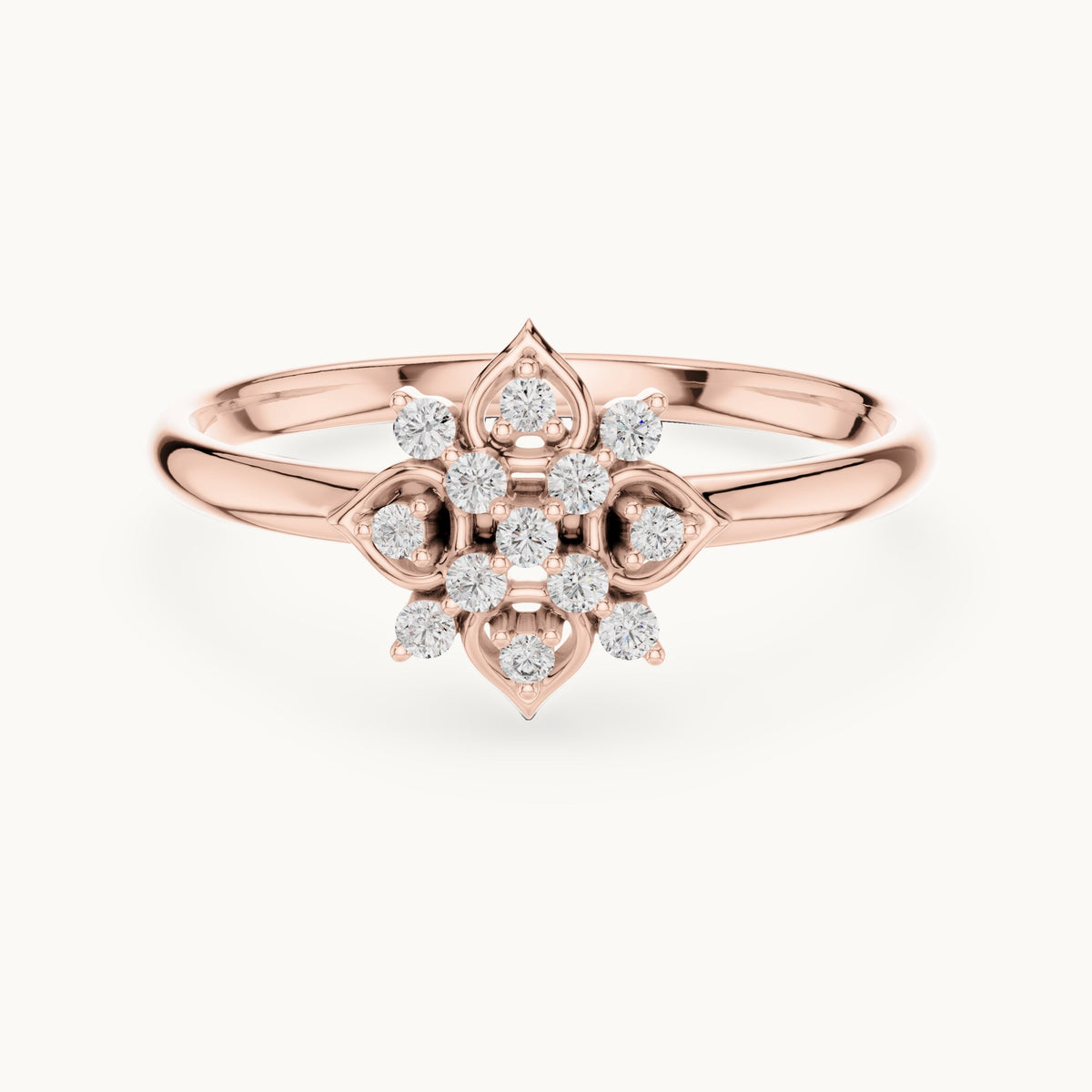 Round lab-grown diamond lotus medallion ring in rose gold, 0.074 CT TW, view 4