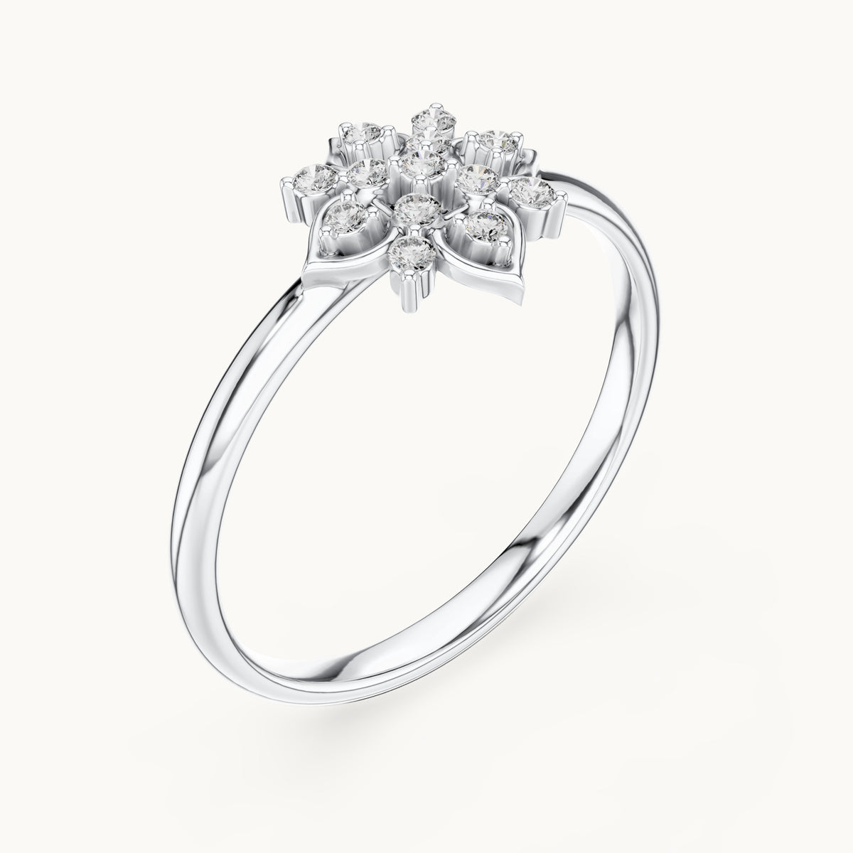 Round lab-grown diamond lotus medallion ring in white gold, 0.074 CT TW, view 2