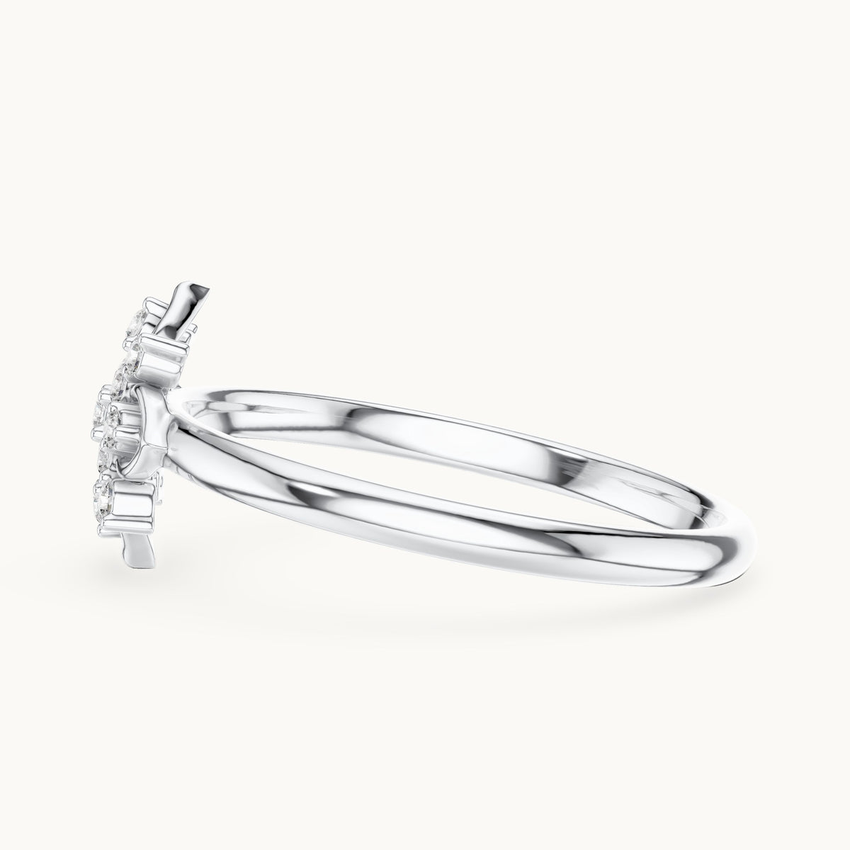 Round lab-grown diamond lotus medallion ring in white gold, 0.074 CT TW, view 3