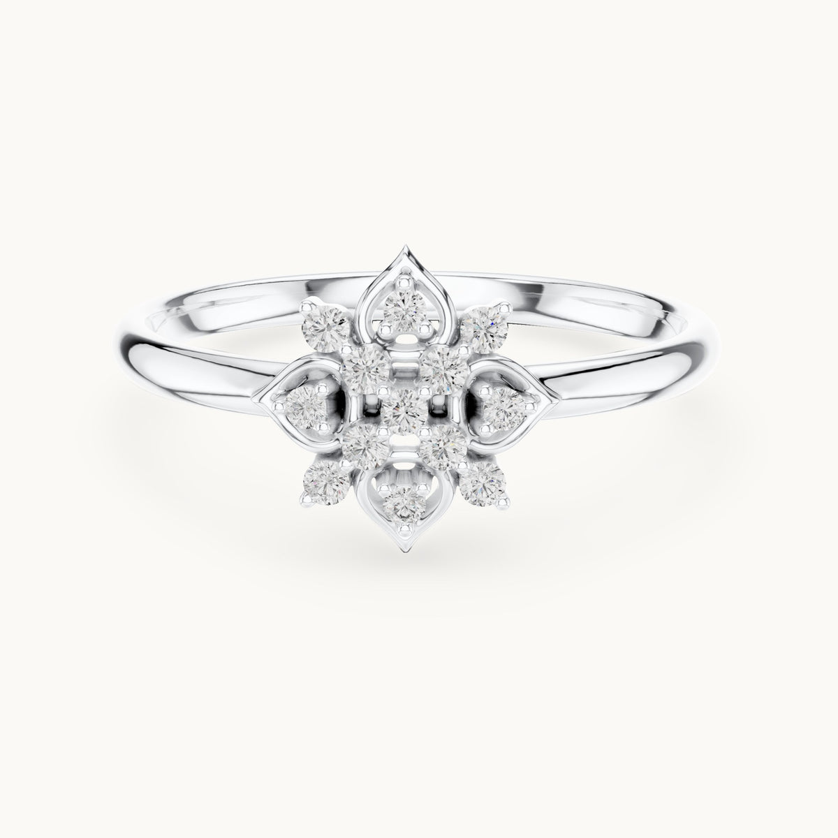 Round lab-grown diamond lotus medallion ring in white gold, 0.074 CT TW, view 4