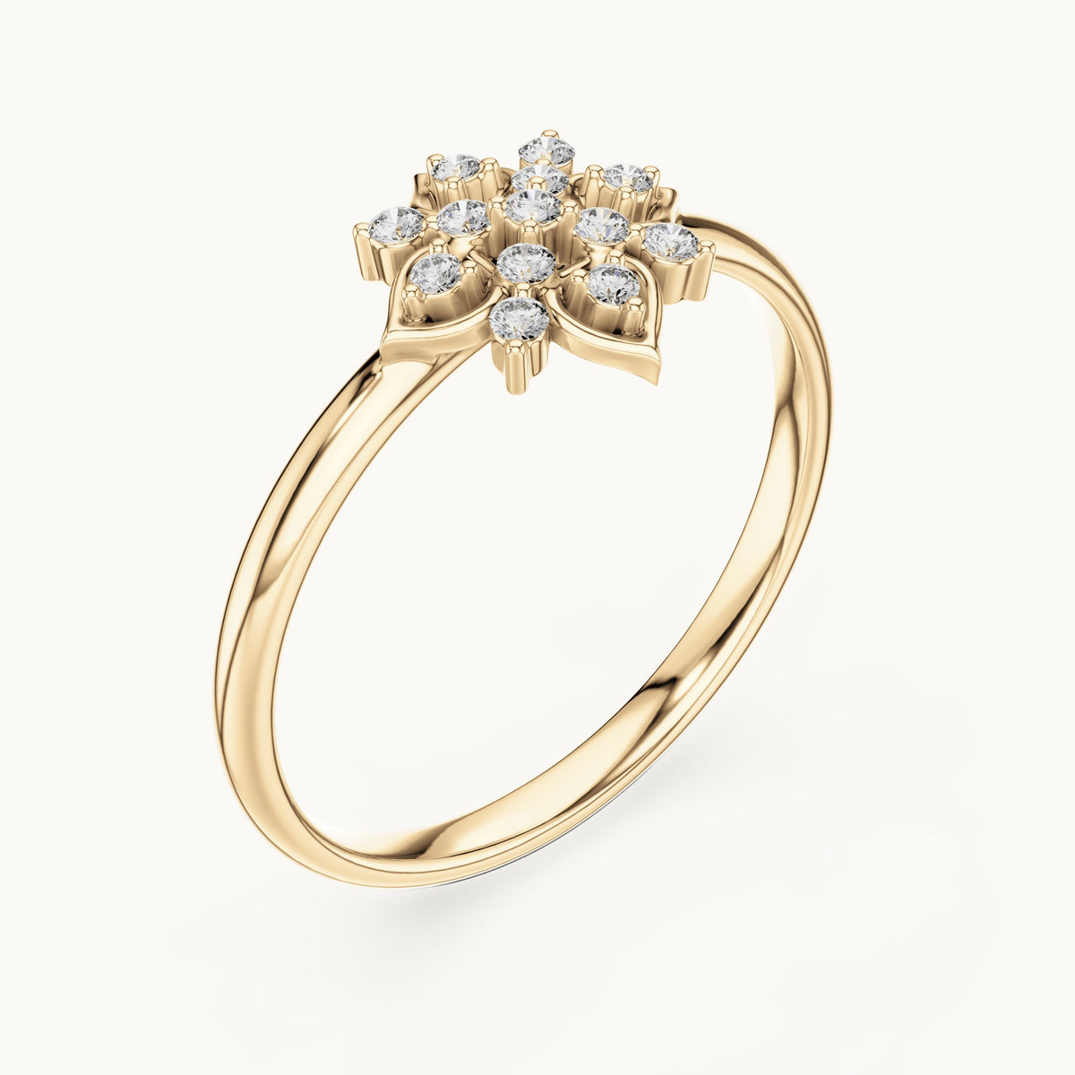 Round lab-grown diamond lotus medallion ring in yellow gold, 0.074 CT TW, view 2