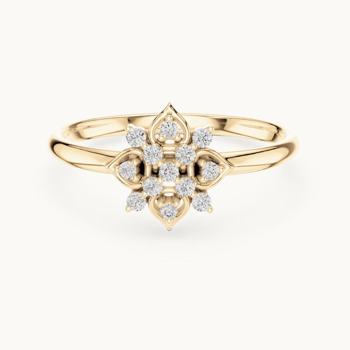 Round lab-grown diamond lotus medallion ring in yellow gold, 0.074 CT TW, view 4