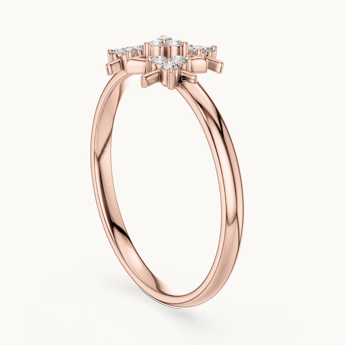 Round lab-grown diamond triangle cluster ring in rose gold, 0.072 CT TW, view 1