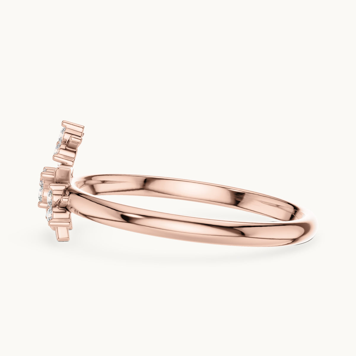 Round lab-grown diamond triangle cluster ring in rose gold, 0.072 CT TW, view 3