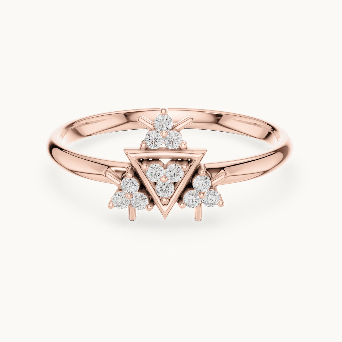 Round lab-grown diamond triangle cluster ring in rose gold, 0.072 CT TW, view 4